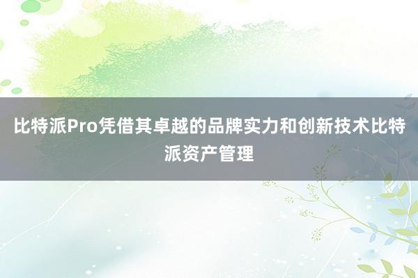 比特派Pro凭借其卓越的品牌实力和创新技术比特派资产管理