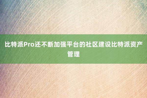 比特派Pro还不断加强平台的社区建设比特派资产管理