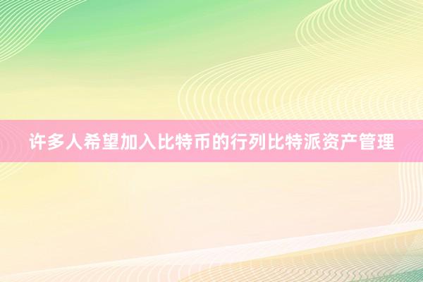 许多人希望加入比特币的行列比特派资产管理